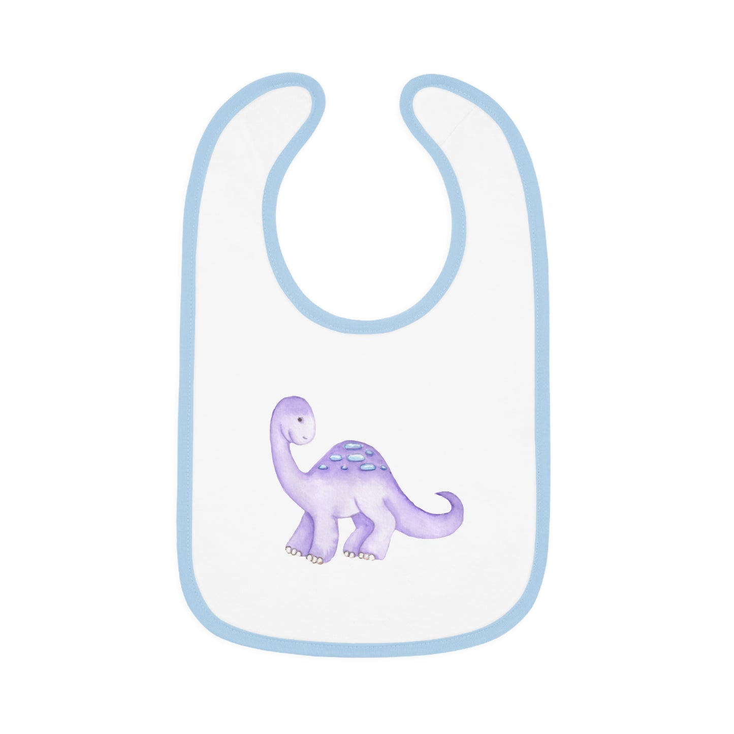 Watercolor Dinosaur - Purple - Baby Contrast Trim Jersey Bib