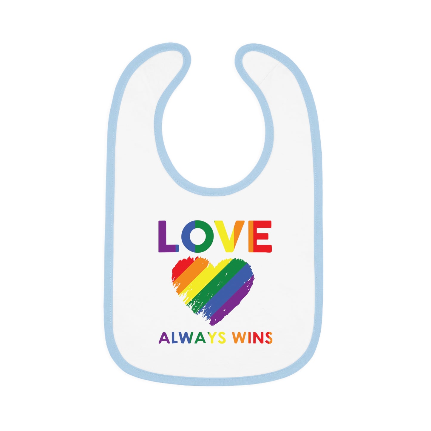 Love Always Wins - Rainbow Heart - LGBTQ - Baby Contrast Trim Jersey Bib