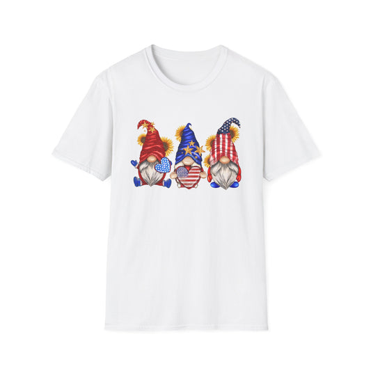 American Flag Hearts and Sunflower Gnomes - 4th of July - Independence Day - Unisex Softstyle T-Shirt