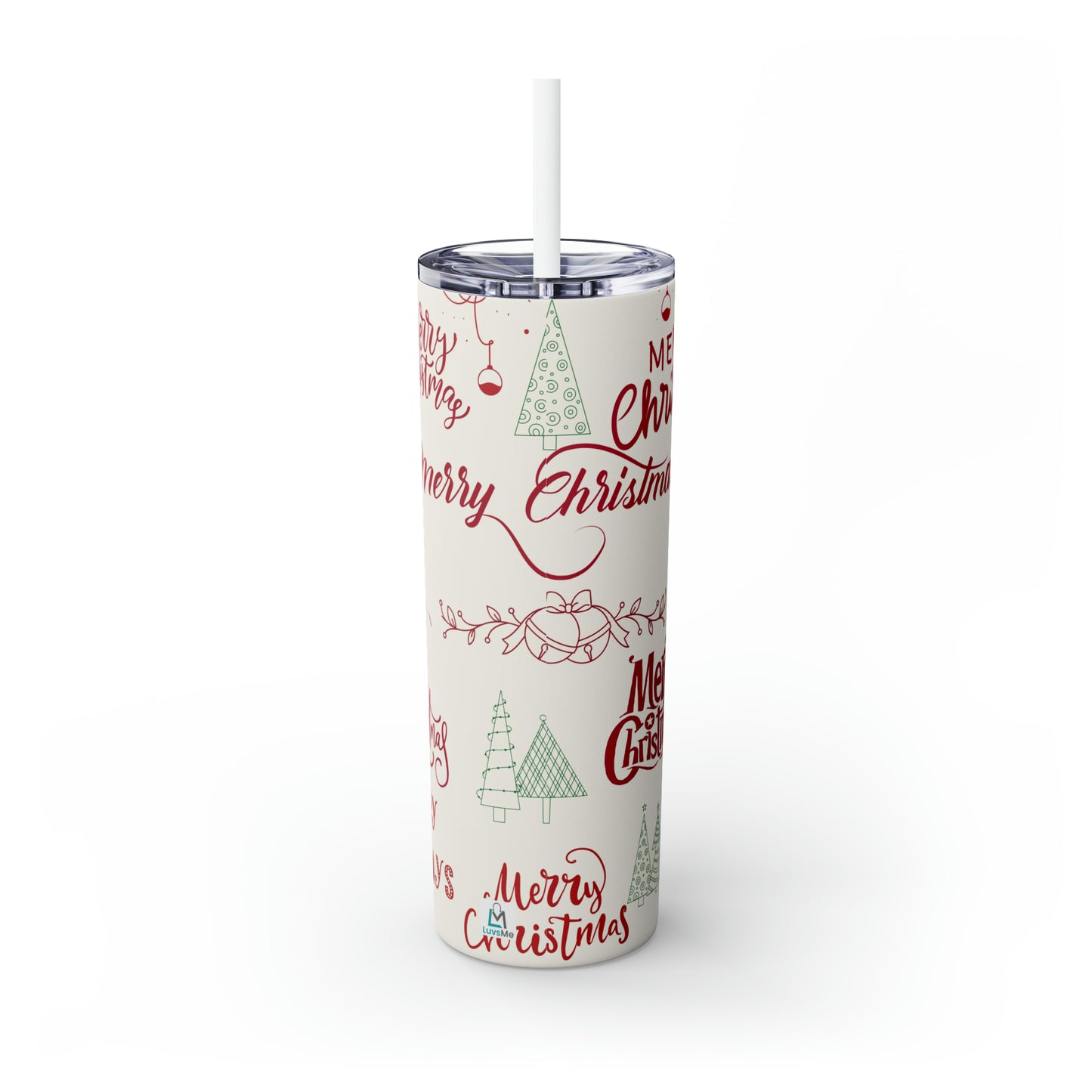 Amazing Merry Christmas Hand Drawn - Skinny Tumbler with Straw, 20oz - Stainless Steel