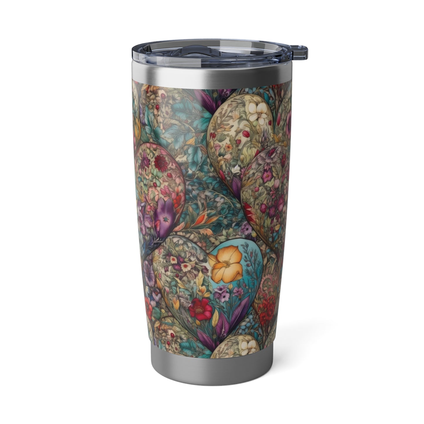 Fabric Hearts with Flowers 1.12 - Vagabond 20oz Tumbler - Stainless Steel - Double Wall