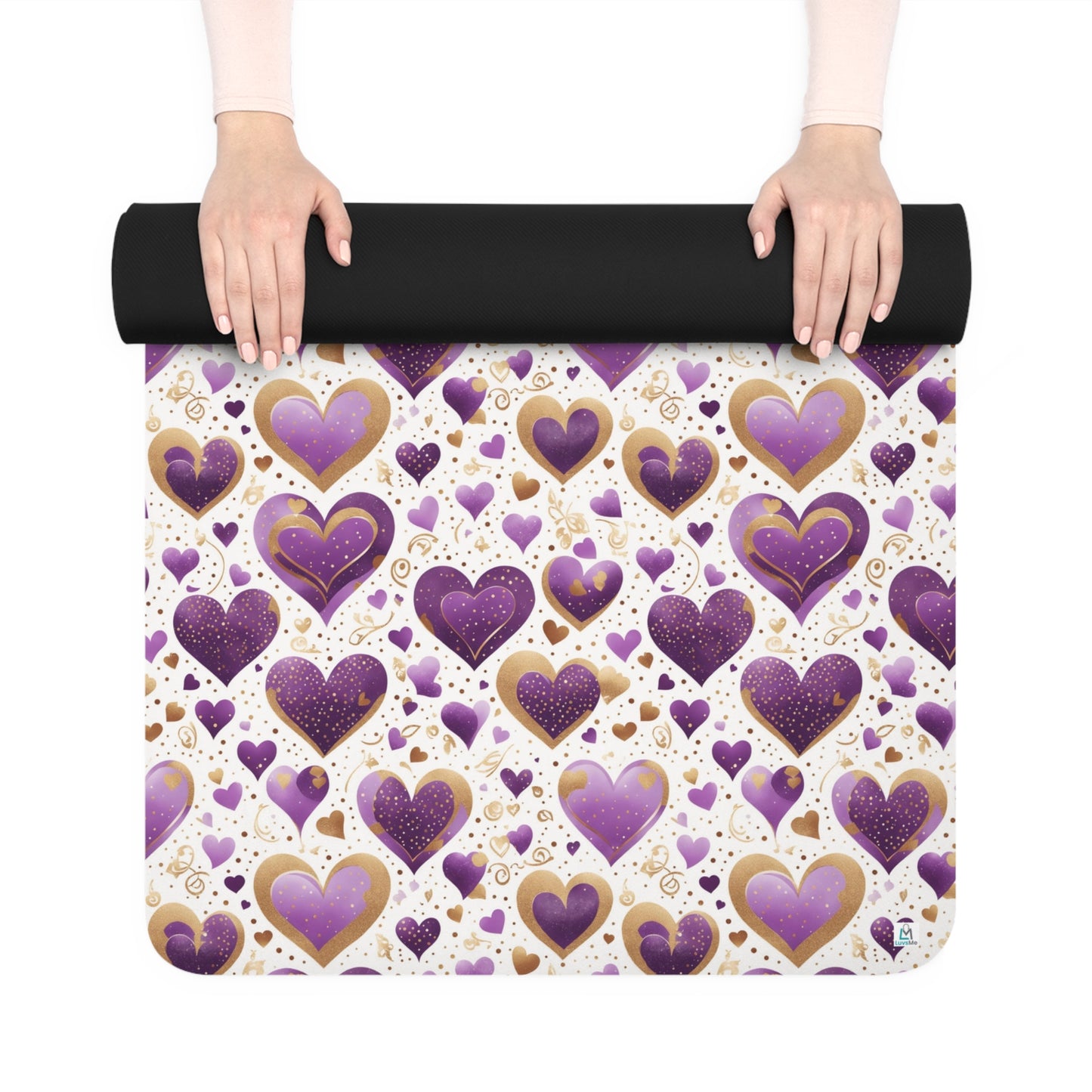Love Hearts - Purple - Rubber Yoga Mat