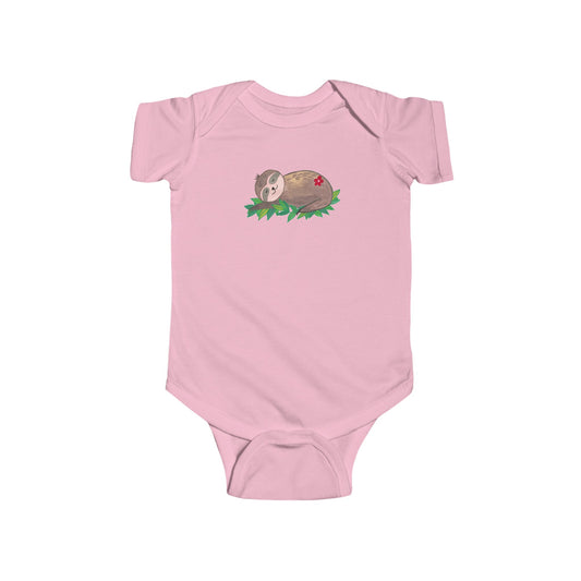 Cute Sloth Resting on Leaves - Infant Fine Jersey Bodysuit