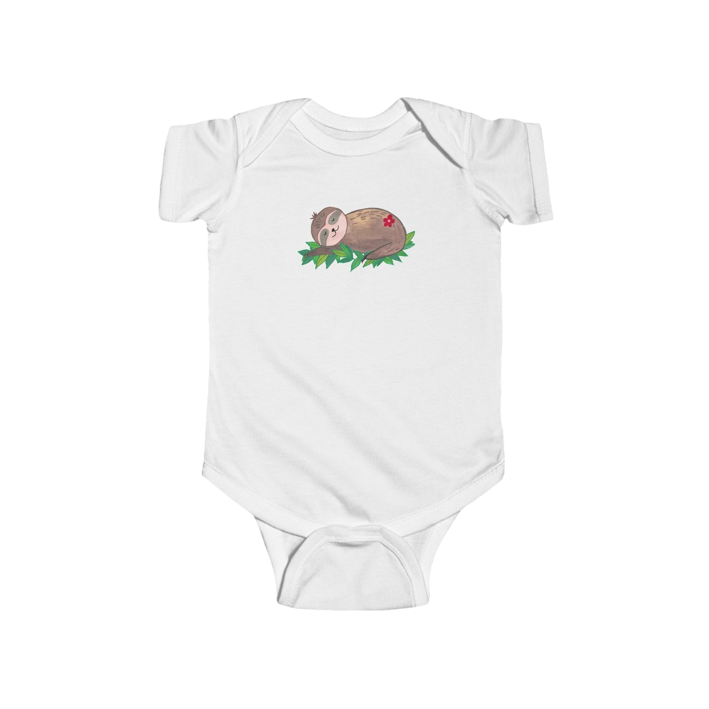 Cute Sloth Resting on Leaves - Infant Fine Jersey Bodysuit