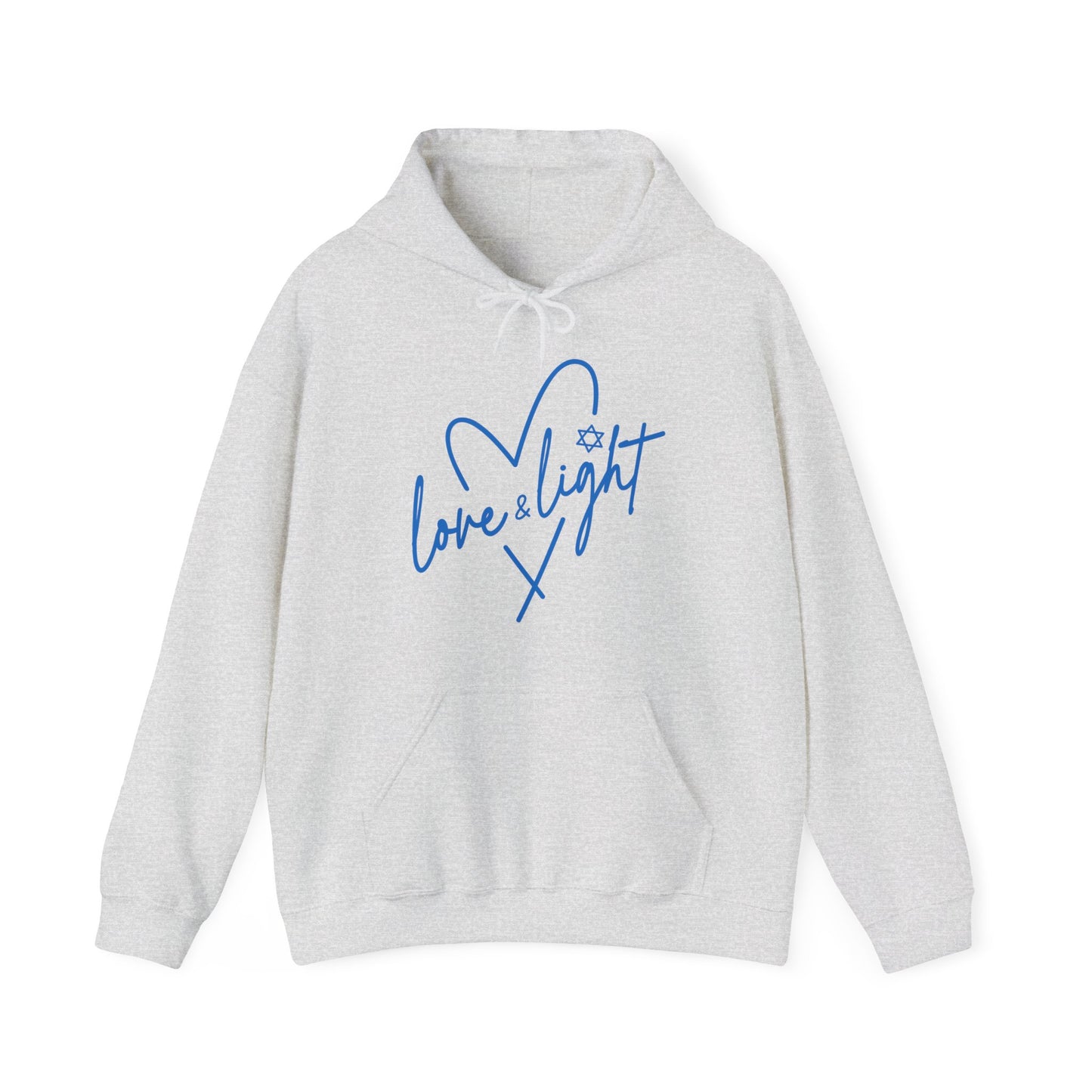 Hanukkah Saying - Love and Light - Star of David - Heart - Hanukkah Sweatshirt - Celebrate Hanukkah - Unisex Heavy Blend™ Hooded Sweatshirt