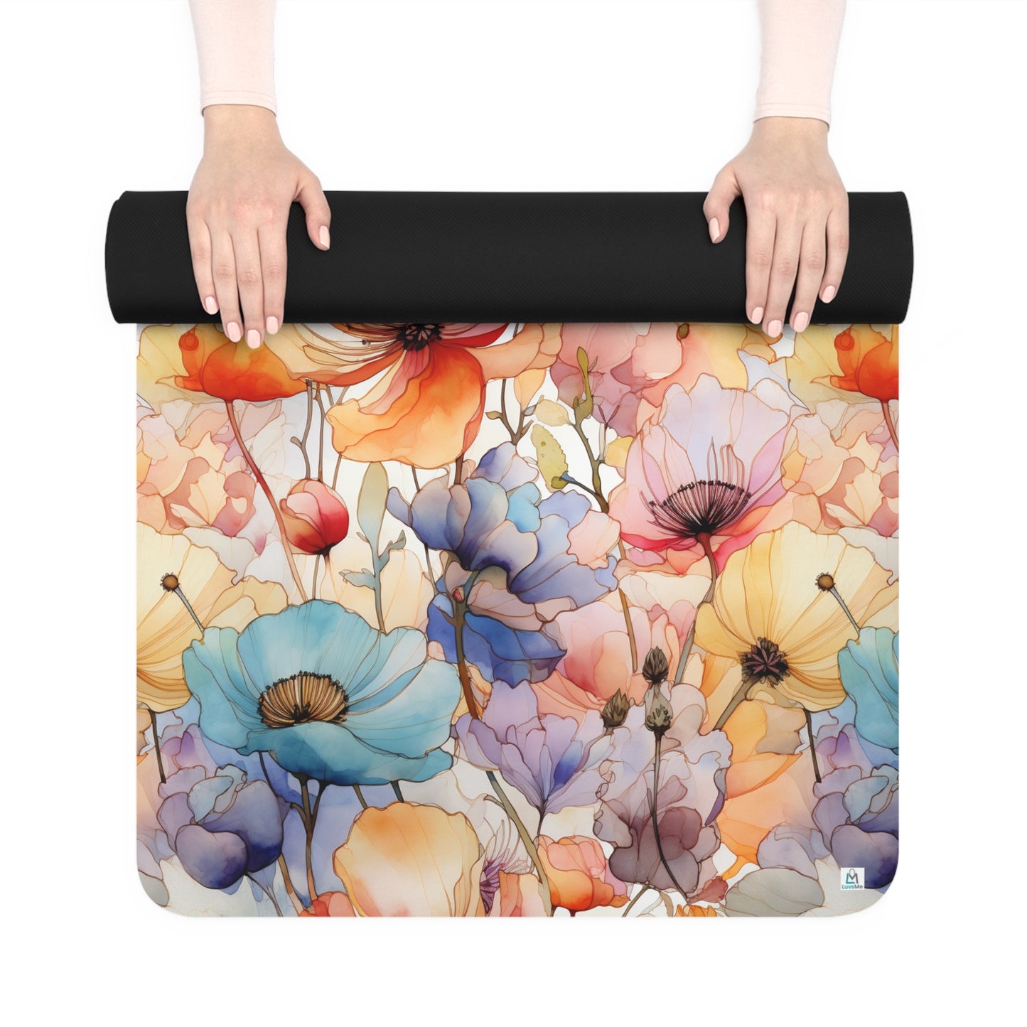 Beautiful Multicolor Flowers Watercolor 15 - Abstract Rainbow - Rubber Yoga Mat