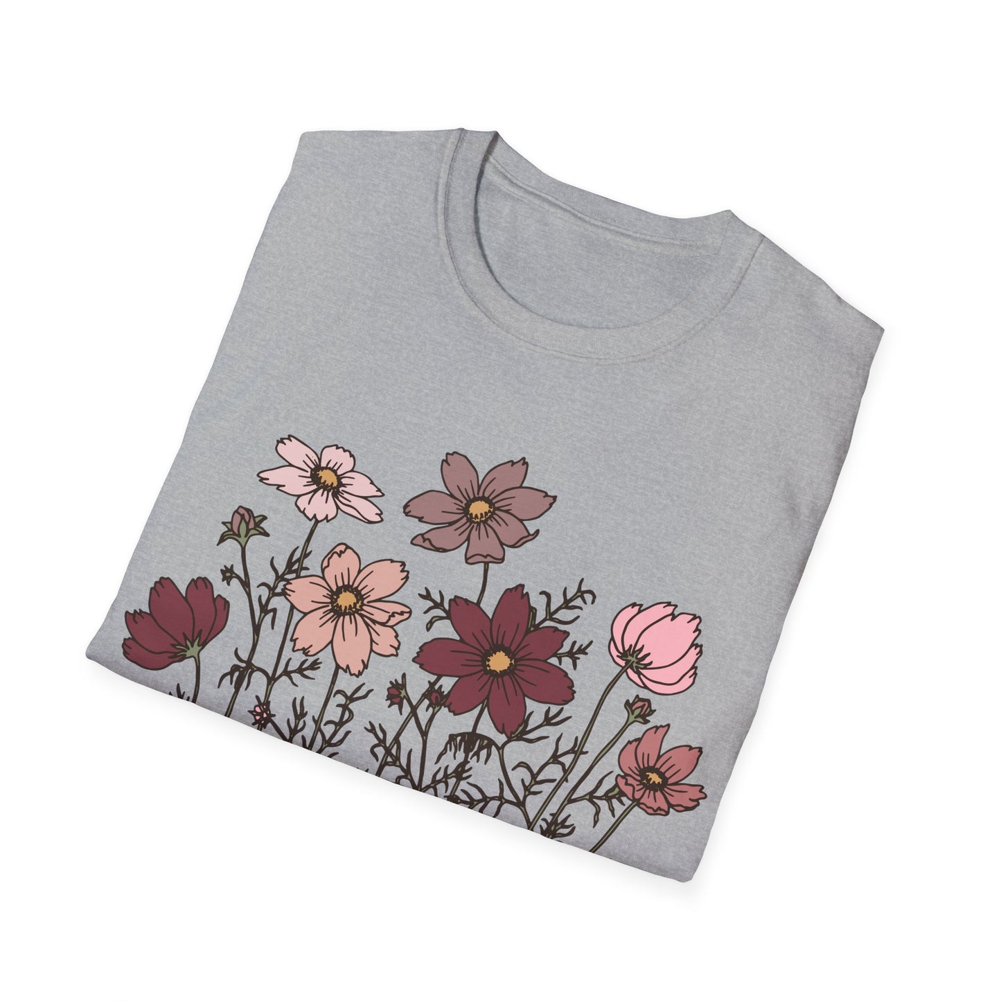 Vintage Cassette Tape with Flowers - Pink - Unisex Softstyle T-Shirt