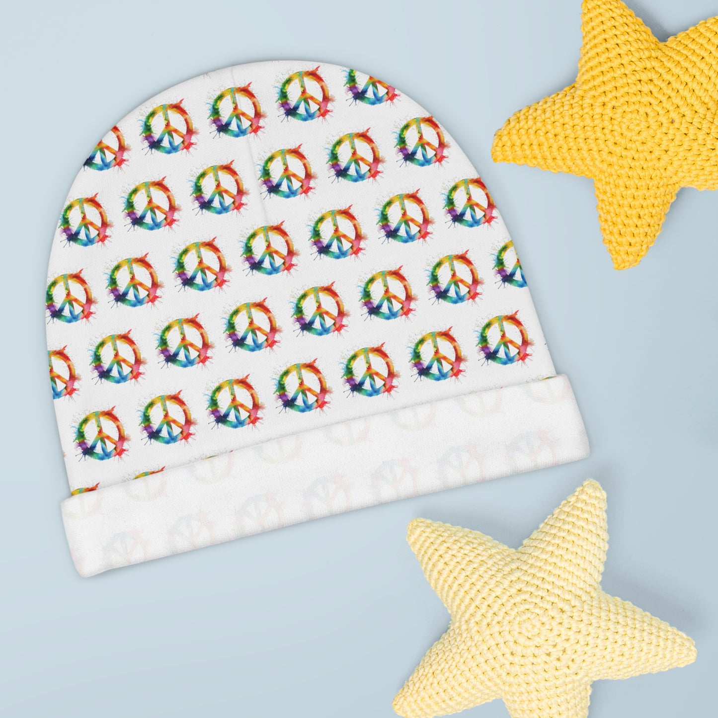 Rainbow Splatter Paint Peace Sign - Super Cute - Baby Beanie