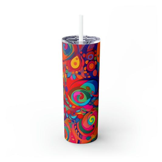Vibrant Multicolor Abstract 9 - Skinny Tumbler with Straw, 20oz - Stainless Steel
