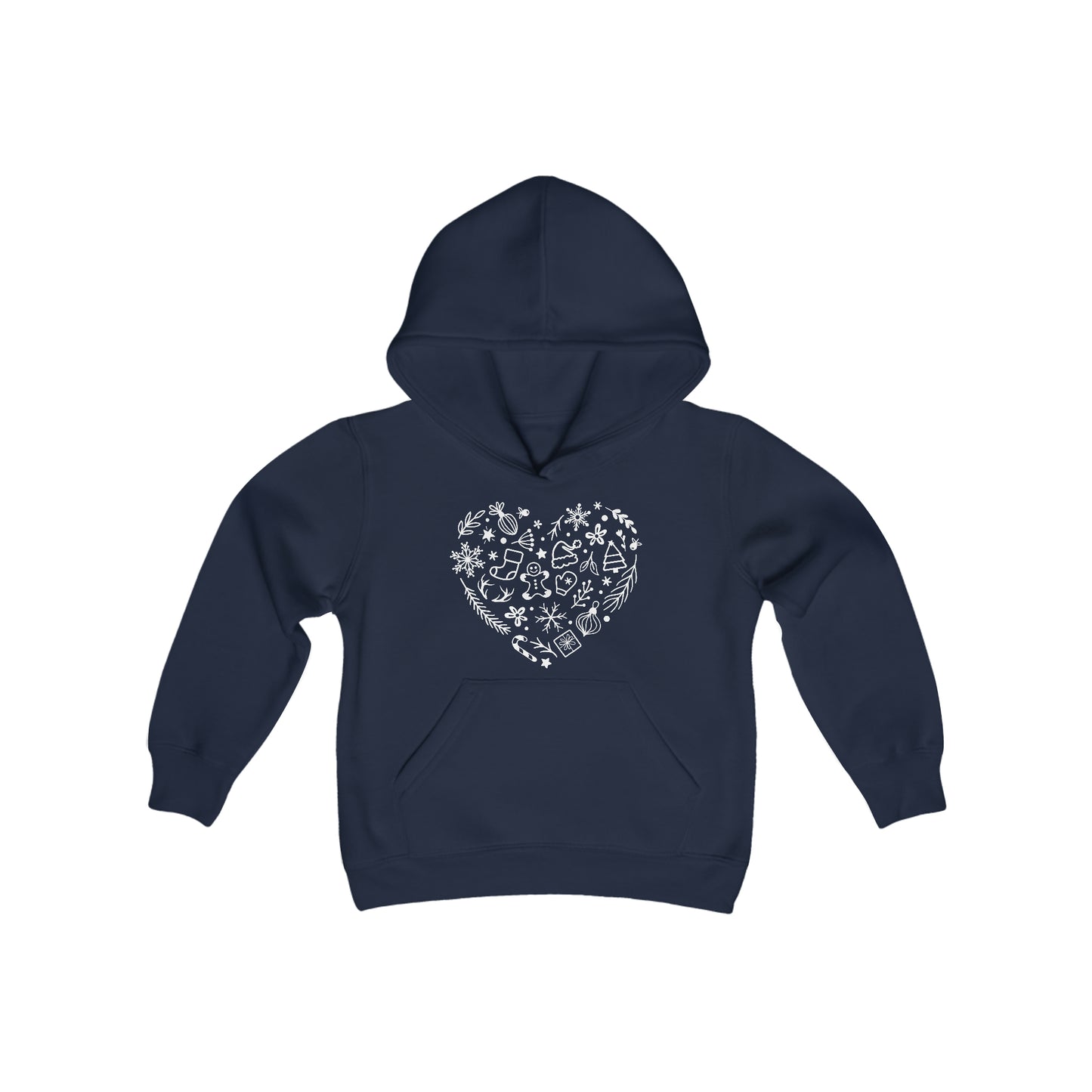 Christmas Doodles Heart - Funny Christmas - Hand Drawn - Funny Christmas - Fun Winter - Youth Heavy Blend Hooded Sweatshirt