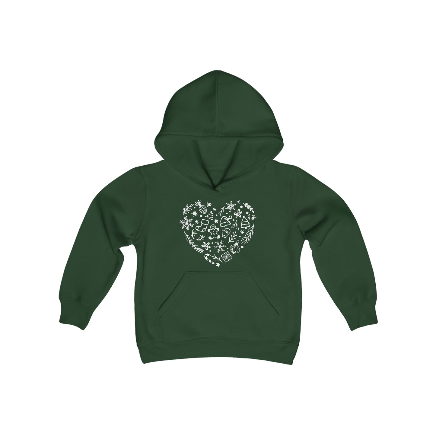 Christmas Doodles Heart - Funny Christmas - Hand Drawn - Funny Christmas - Fun Winter - Youth Heavy Blend Hooded Sweatshirt
