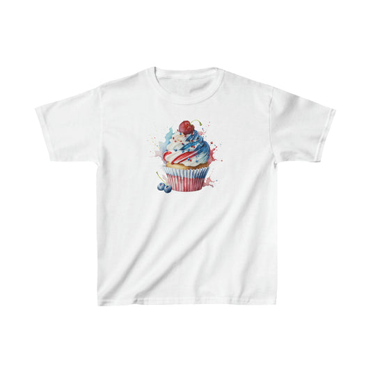 Red, White, and Blue Cupcake - American Flag - 4th of July - Independence Day - Kids Heavy Cotton Tee