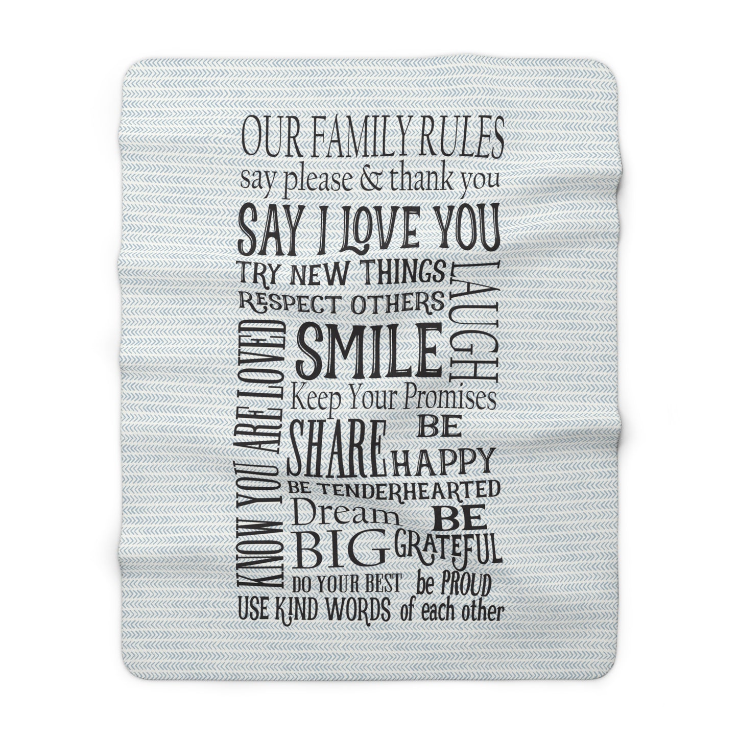 Beautiful, Cozy, Soft - Amazing - Family Rules - Vintage Sign - Boho Blue Stripes - Sherpa Fleece Blanket