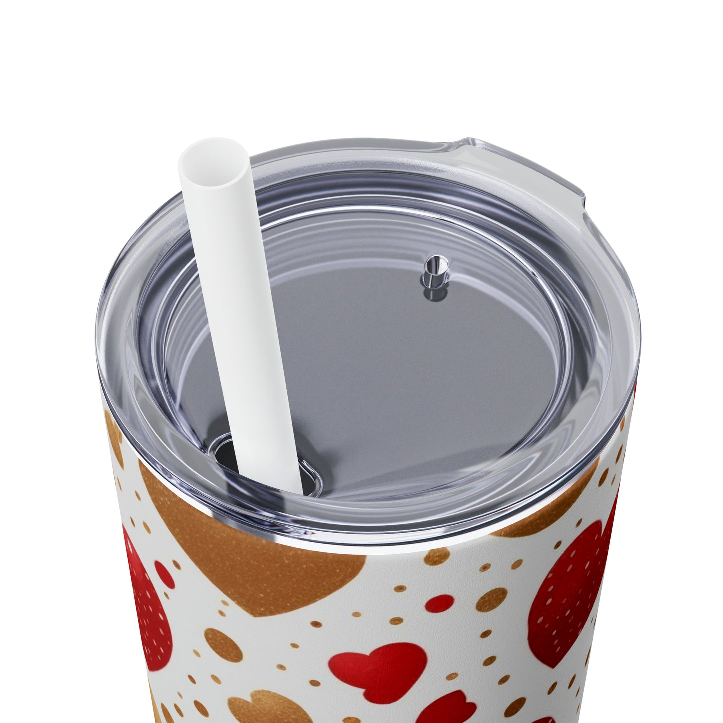 Love Hearts - Red and Gold Floating Hearts - Skinny Tumbler with Straw, 20oz - Stainless Steel