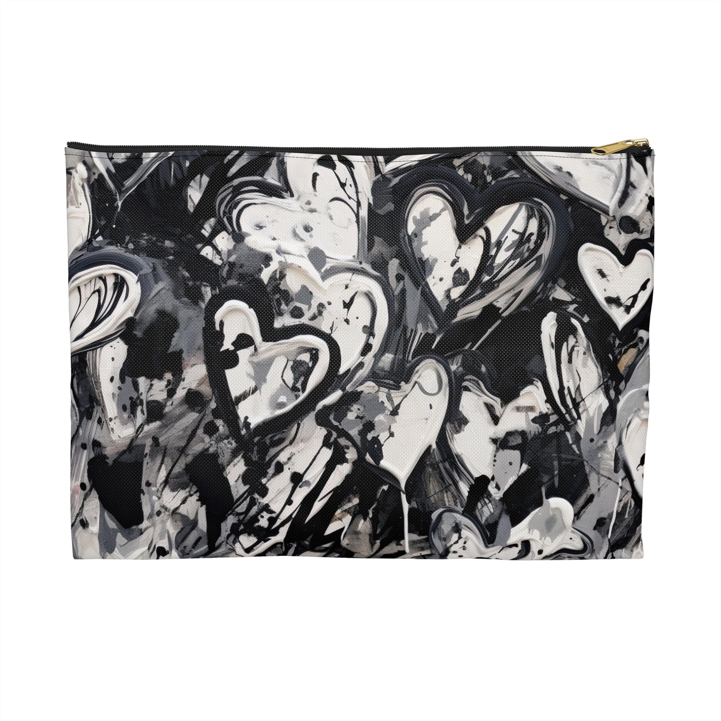 Black and White Painted Hearts -  Accessory Pouch / Makeup Case / Travel Pouch / Pencil Case / Art Case