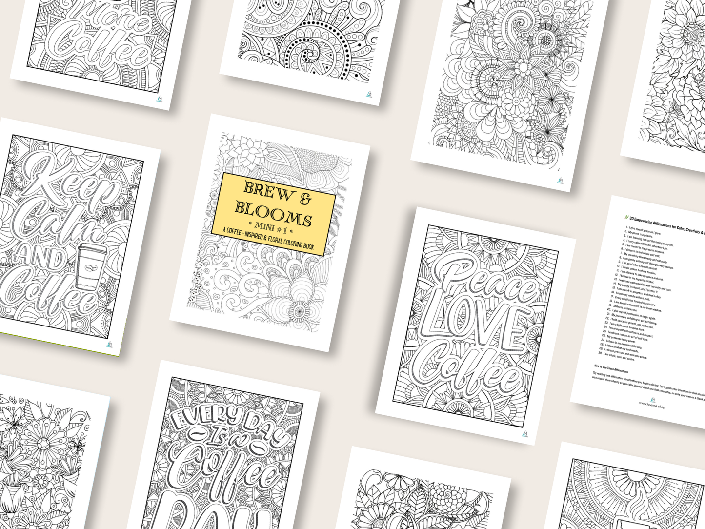 Brew & Blooms - Mini 1 - A Coffee-Inspired & Floral Coloring Book - Digital Download
