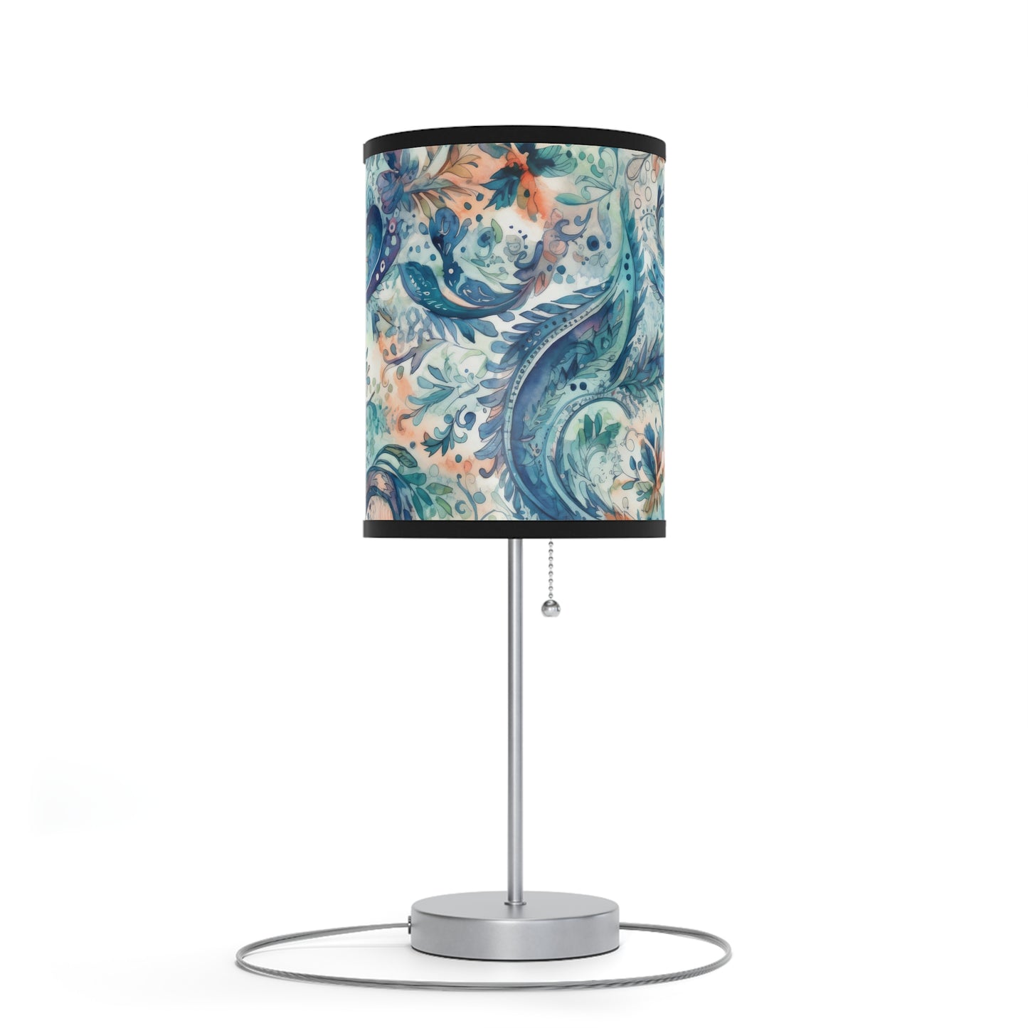 Beautiful and Unique - Watercolor Blue and Yellow Paisleys 1 - Lamp on a Stand, US|CA plug