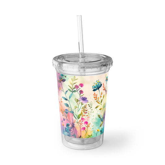 Watercolor Floral - Clear - Suave Acrylic Cup - 16oz
