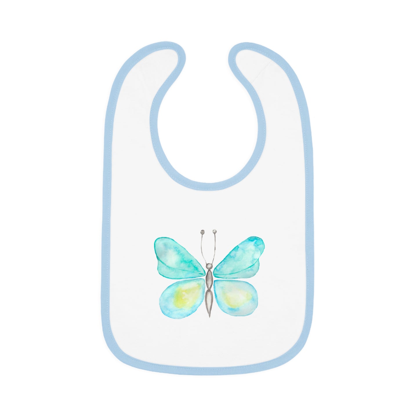 Watercolor Butterfly - Blue and Yellow - Baby Contrast Trim Jersey Bib