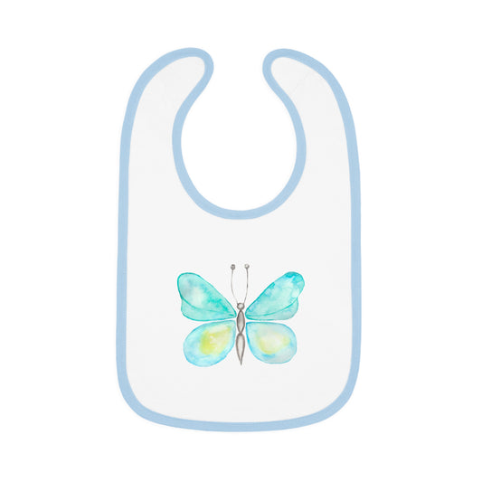 Watercolor Butterfly - Blue and Yellow - Baby Contrast Trim Jersey Bib
