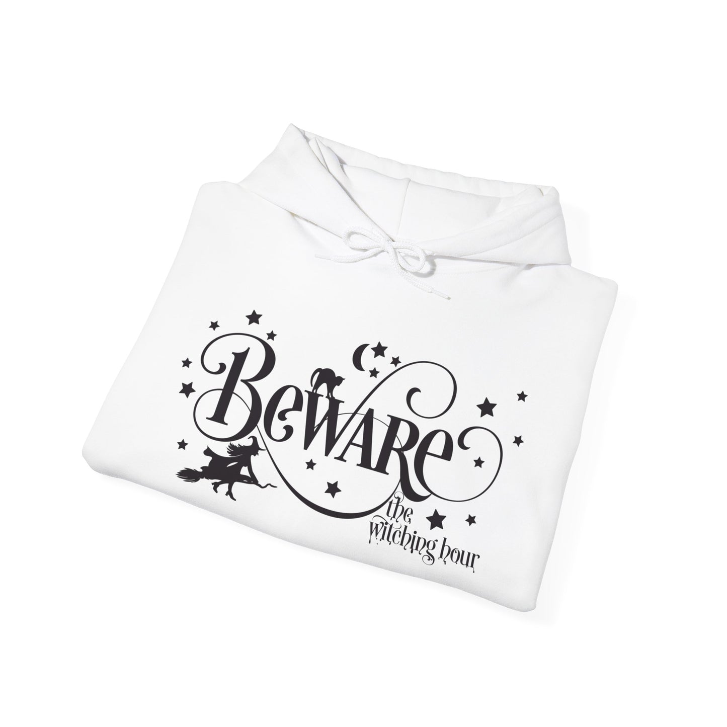 Halloween - Beware the Witching Hour - Witch - Broom - Stars - Moon - Unisex Heavy Blend Hooded Sweatshirt