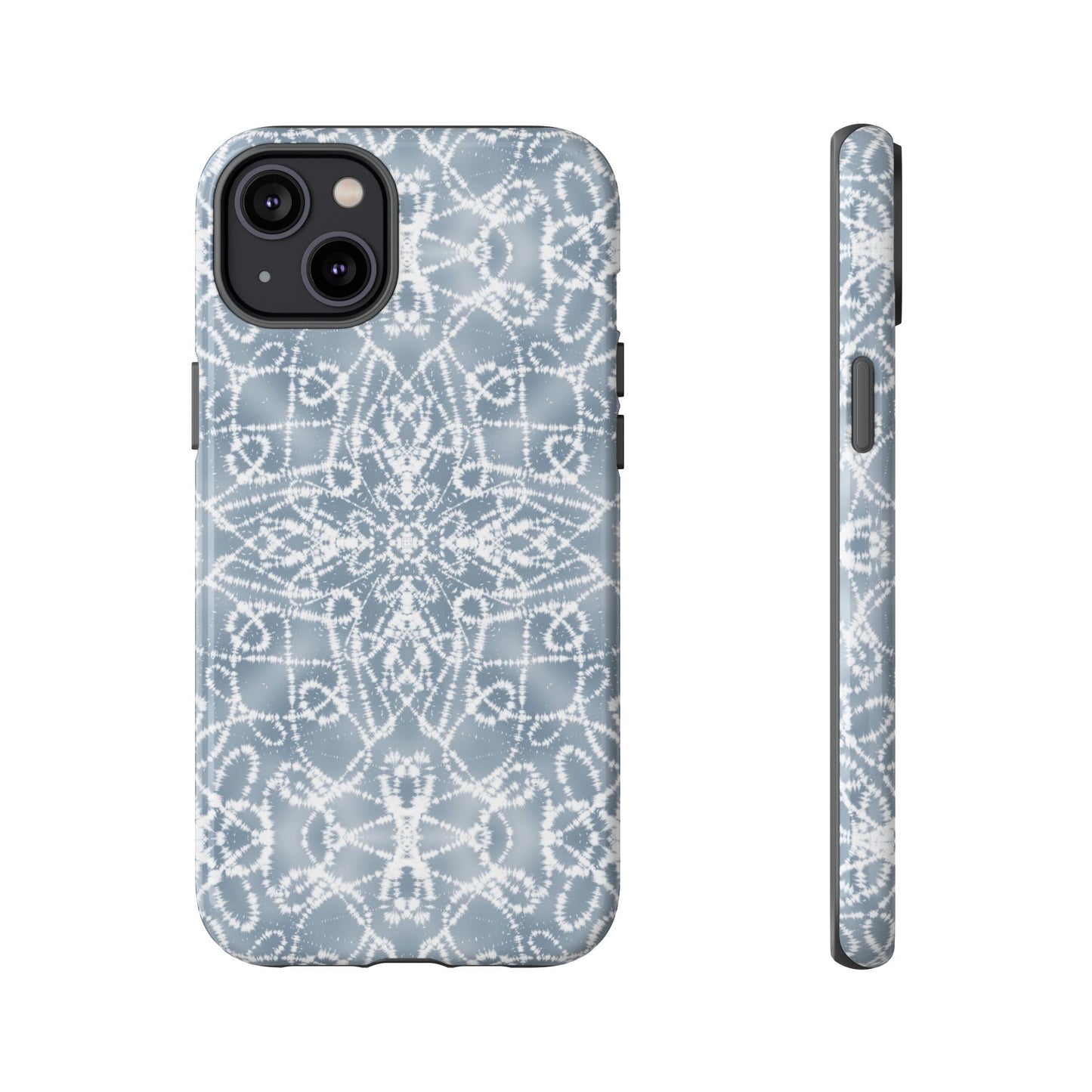 iPhone 14, 1Phone 14 Pro, iPhone 14 Plus, iPhone 14 Pro Max - Gray and White Batik - Tough Phone Cases