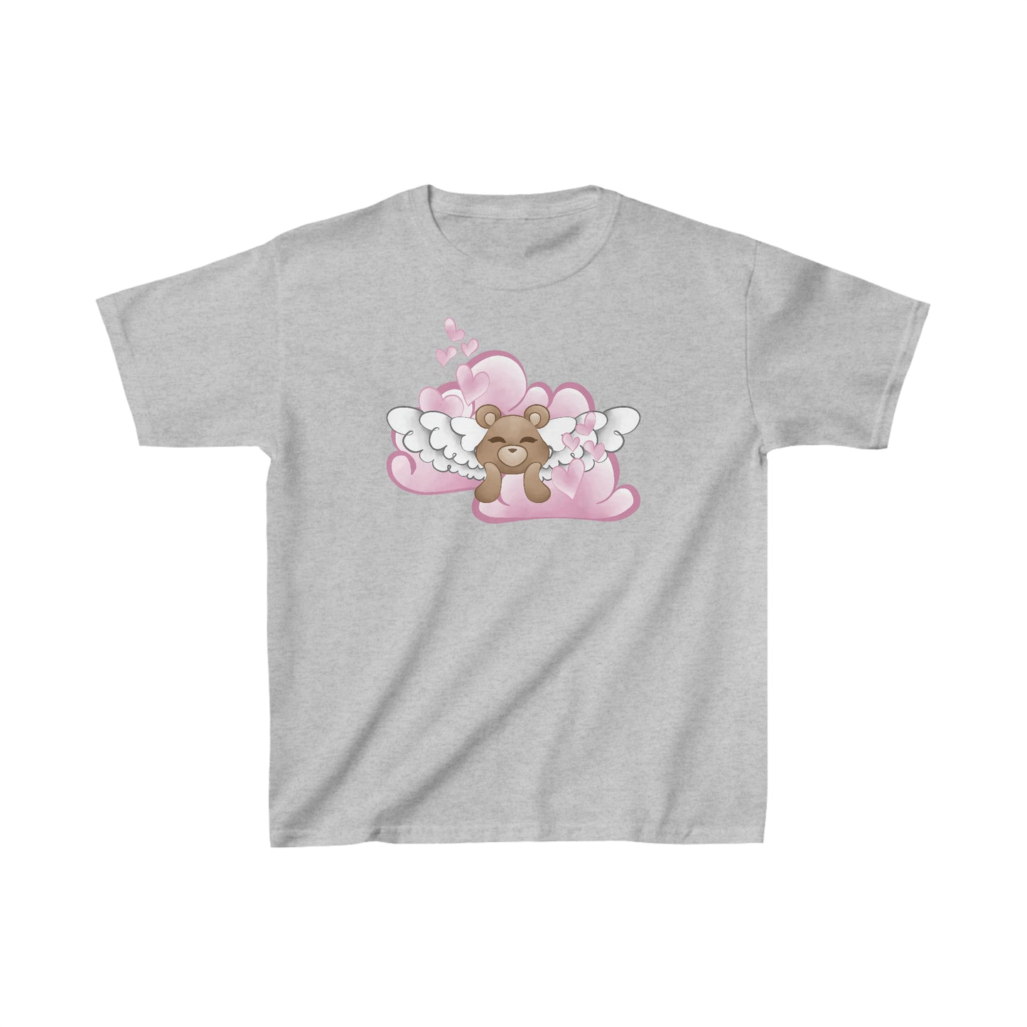 Valentine's Bear in Clouds with Hearts - Kids Heavy Cotton Tee