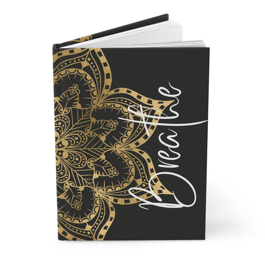 Gold Mandala - Breathe - Black - Hardcover Lined Journal Matte