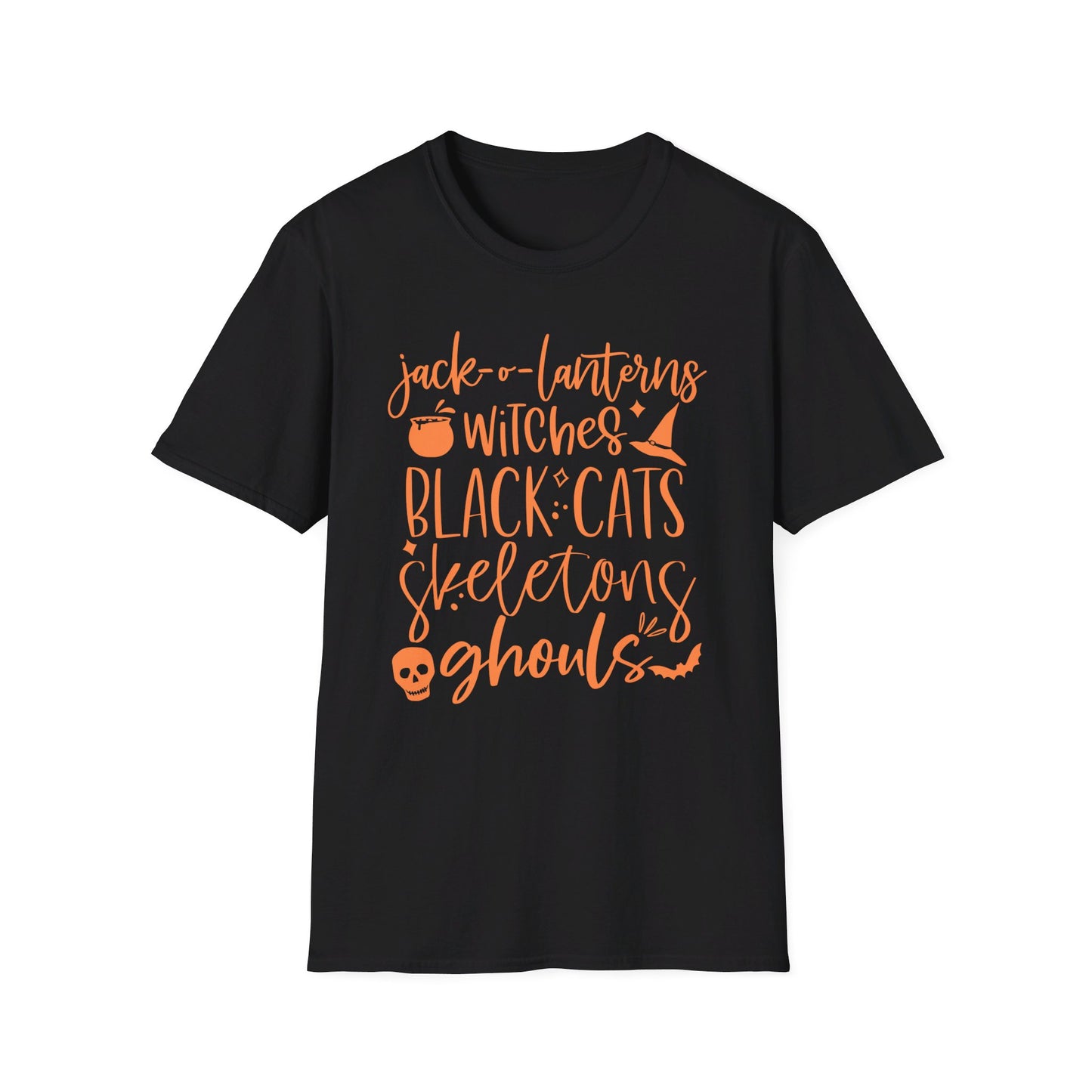 Halloween - Trick or Treat - Ghouls - Black Cat - Pumpkin - Witches - Skeletons - Unisex Softstyle T-Shirt