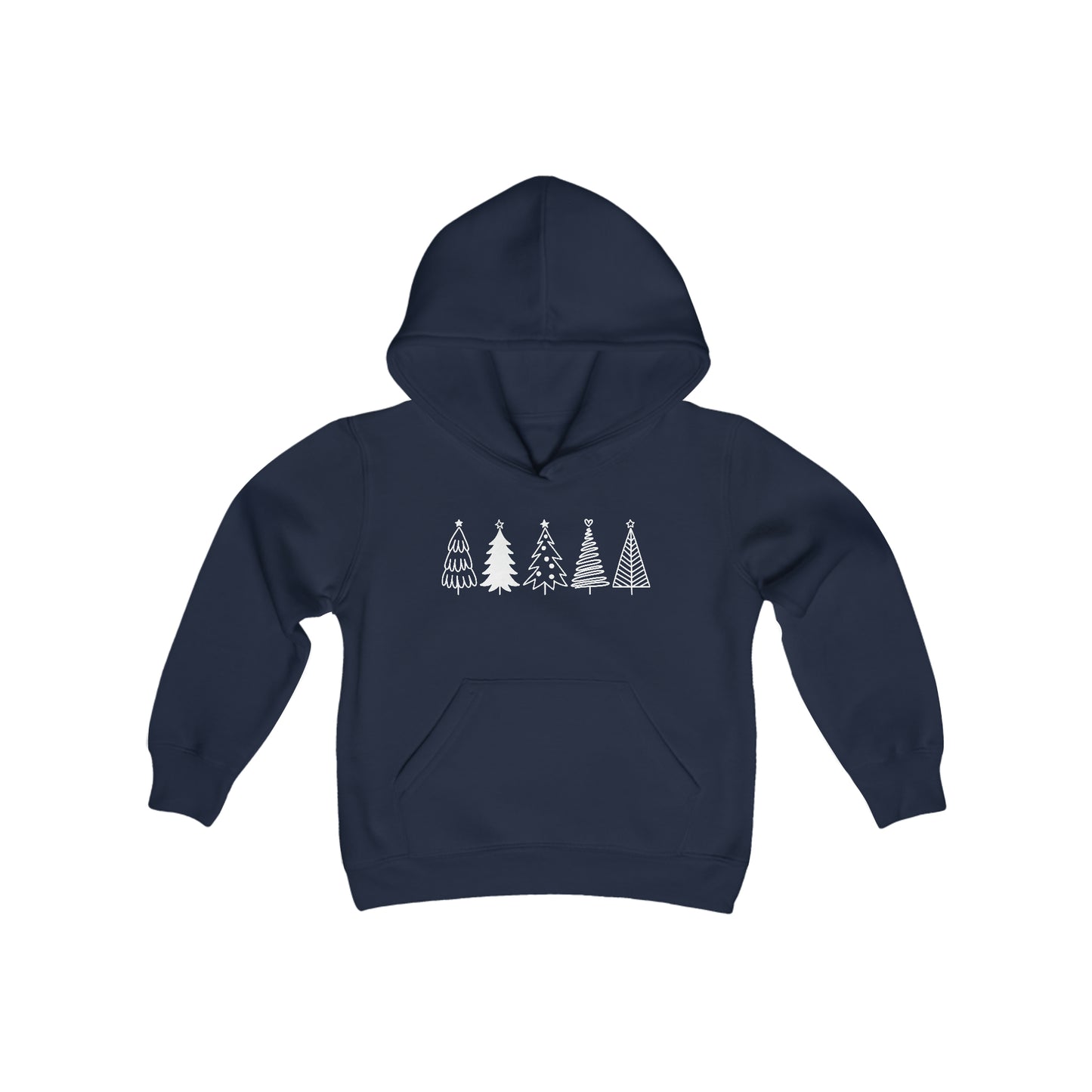 Christmas Trees - Hand Drawn - Funny Christmas - Fun Winter - Cute Winter Words - Youth Heavy Blend Hooded Sweatshirt