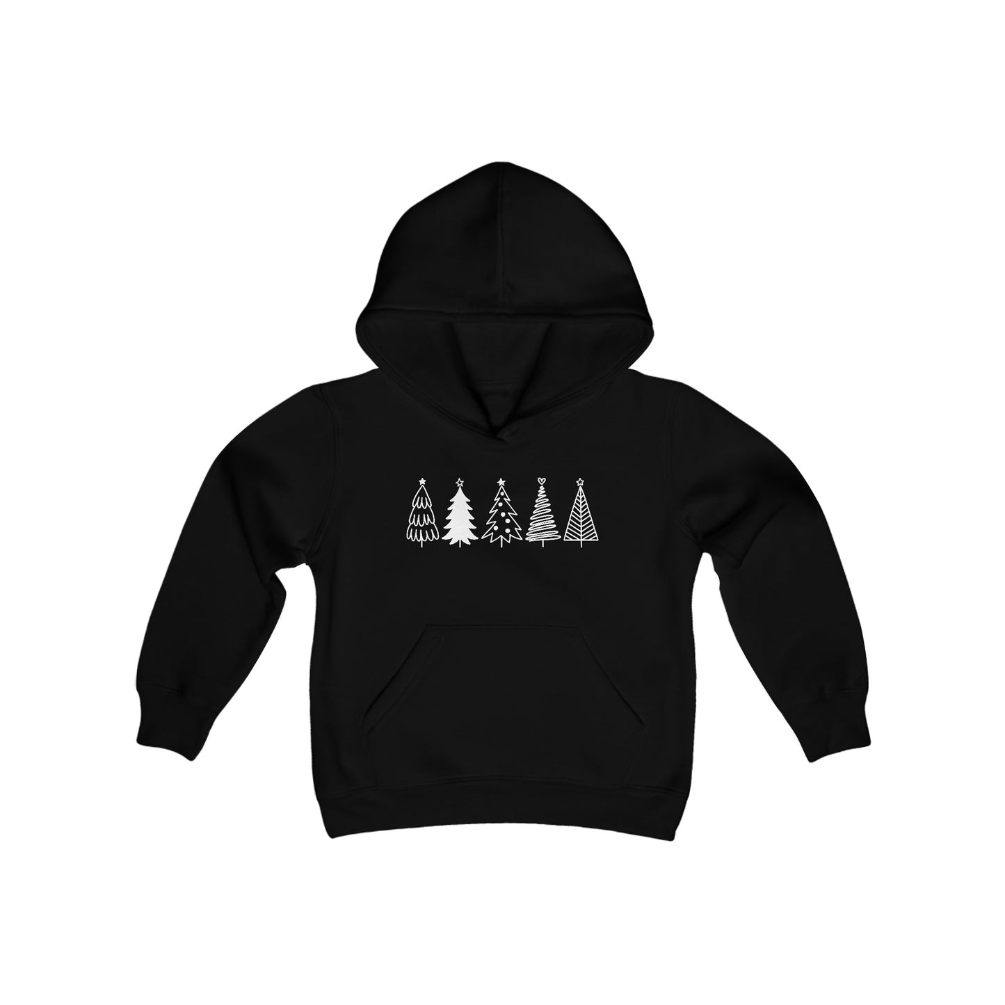 Christmas Trees - Hand Drawn - Funny Christmas - Fun Winter - Cute Winter Words - Youth Heavy Blend Hooded Sweatshirt