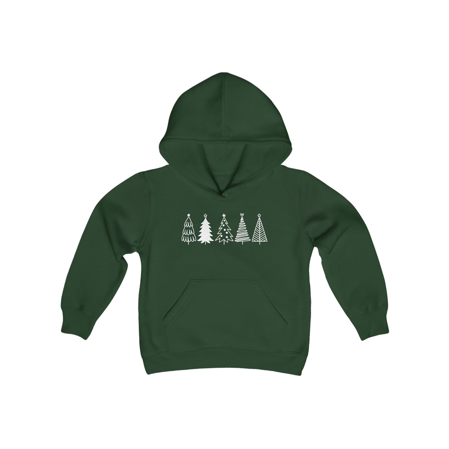 Christmas Trees - Hand Drawn - Funny Christmas - Fun Winter - Cute Winter Words - Youth Heavy Blend Hooded Sweatshirt