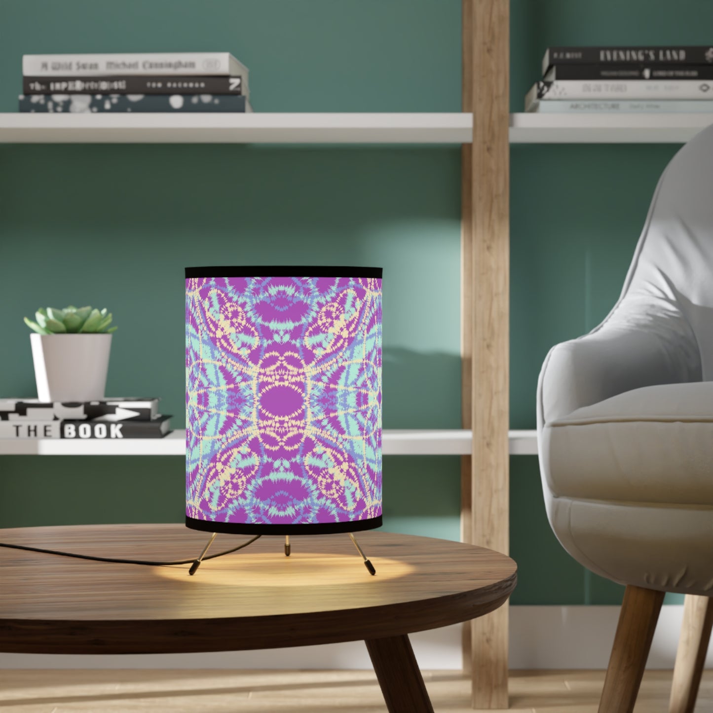 Purple and Blue Tie Dye - Tripod Lamp with High-Res Printed Shade, US\CA plug