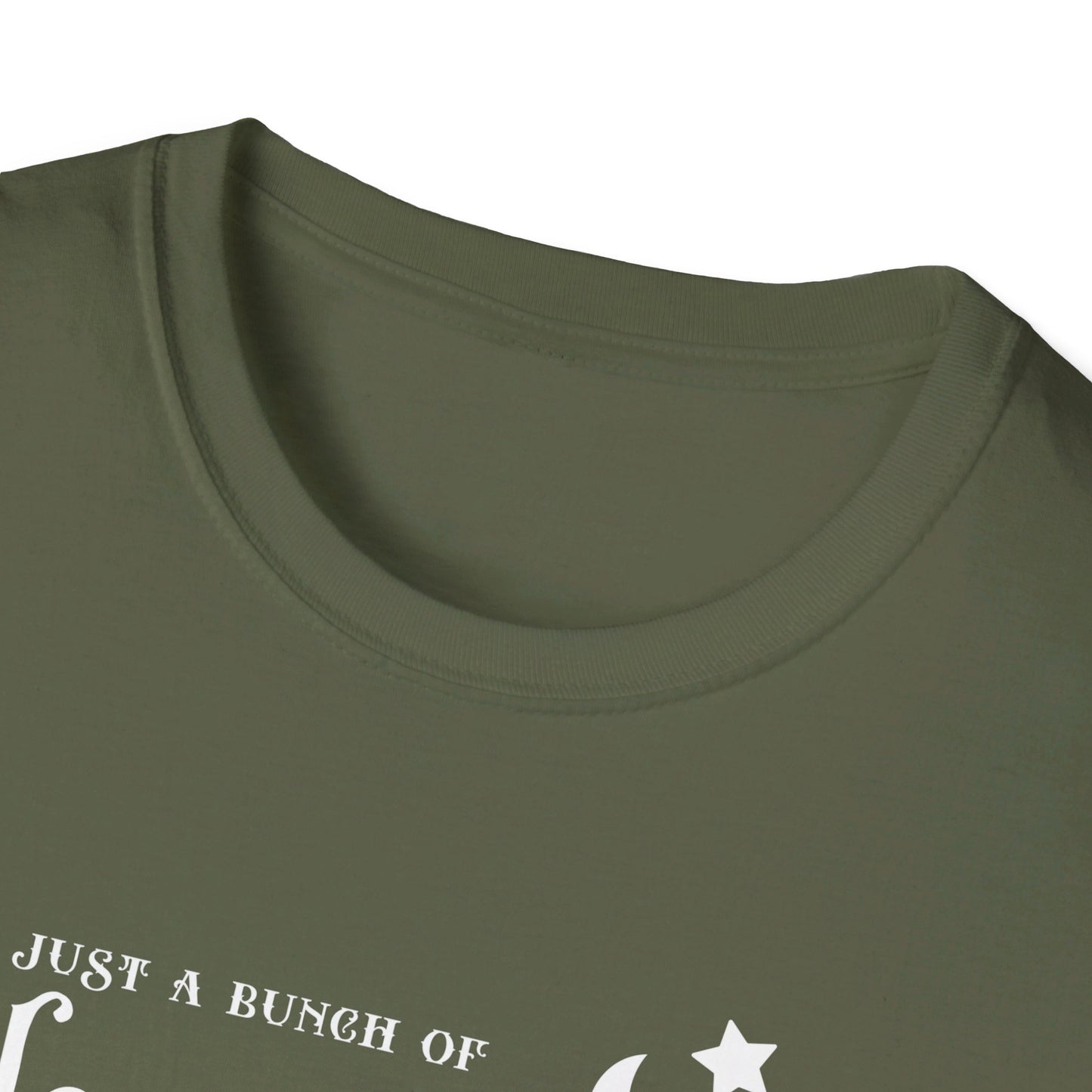 Halloween - It's Just a Bunch of Hocus Pocus - Witch - Broom - Stars - Moon - Unisex Softstyle T-Shirt