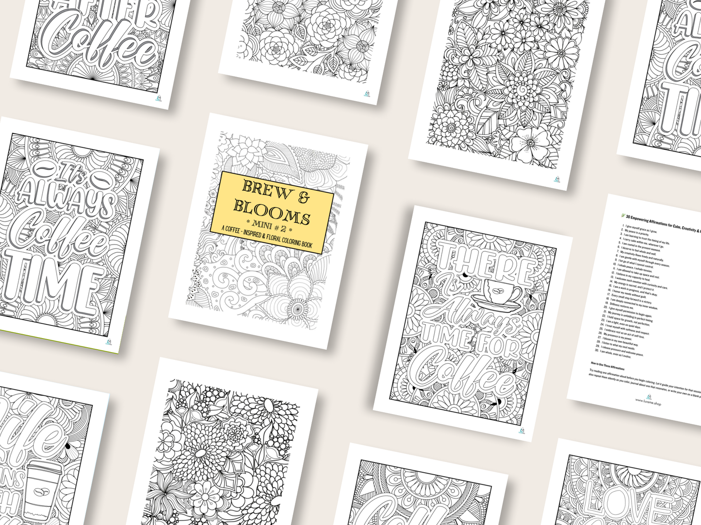 Brew & Blooms - Mini 2 - A Coffee-Inspired & Floral Coloring Book - Digital Download