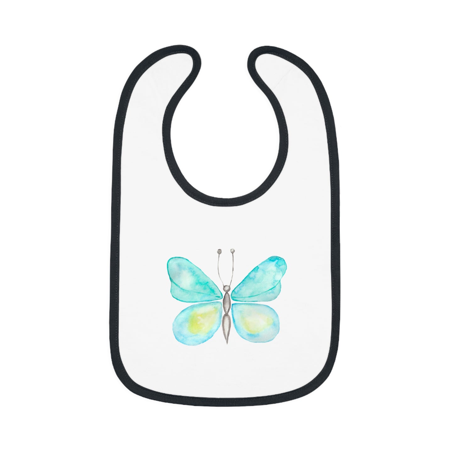 Watercolor Butterfly - Blue and Yellow - Baby Contrast Trim Jersey Bib