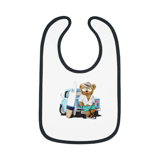 Surf Bear - Baby Contrast Trim Jersey Bib