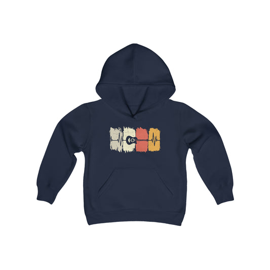 Music Heartbeat - Guitar - Retro - Music Lovers - Musicians - Youth Heavy Blend Hooded Sweatshirt