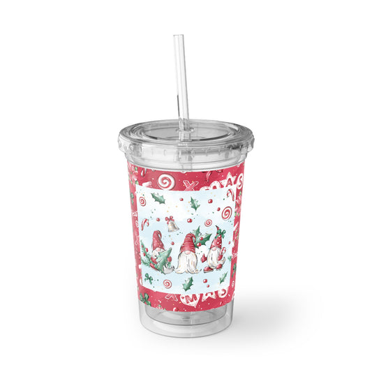 Best Wishes Merry Christmas - Christmas Gnomes - Candy Canes, Stockings - Clear - Suave Acrylic Cup - 16oz