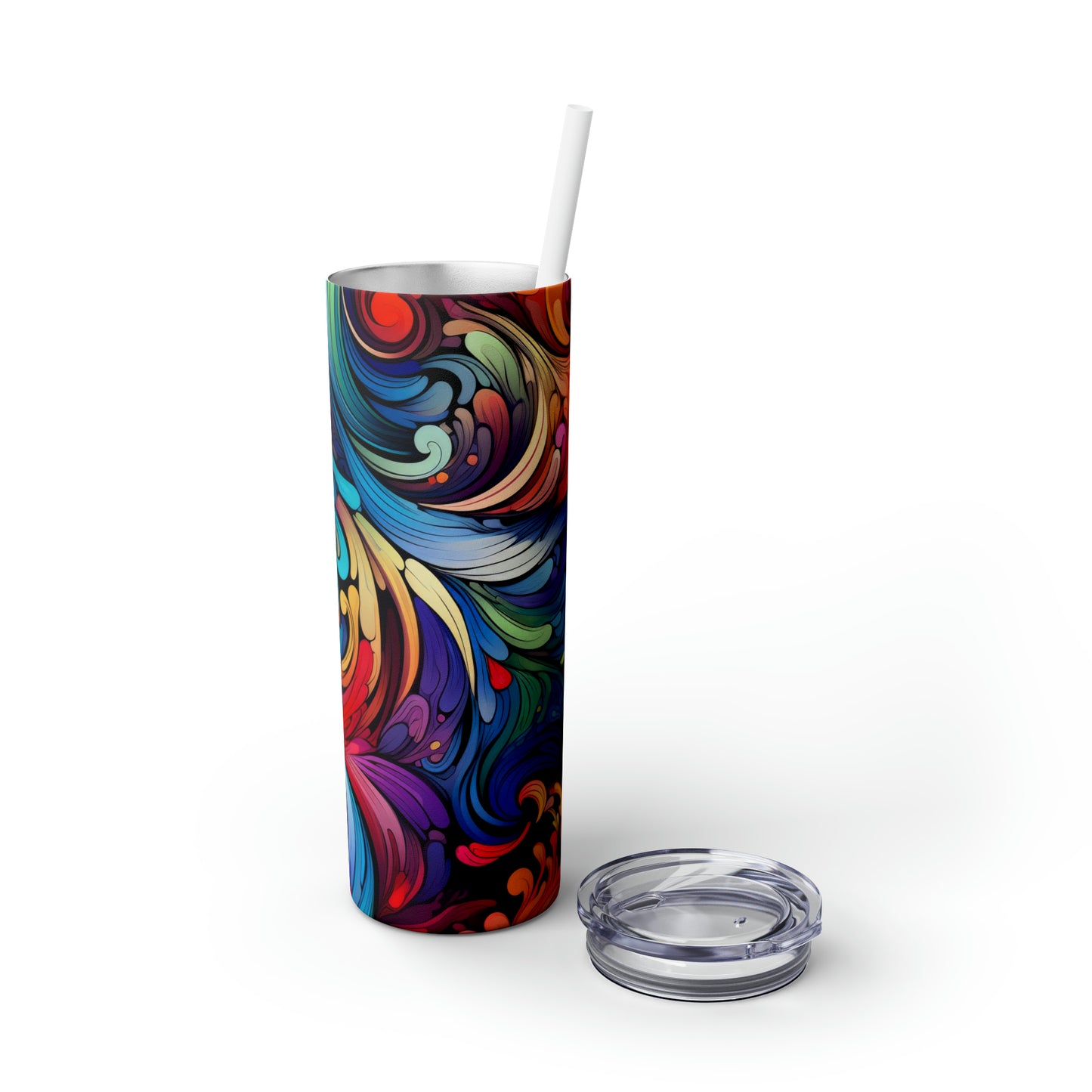 Rainbow Paisley 1.3 - Skinny Tumbler with Straw, 20oz - Stainless Steel