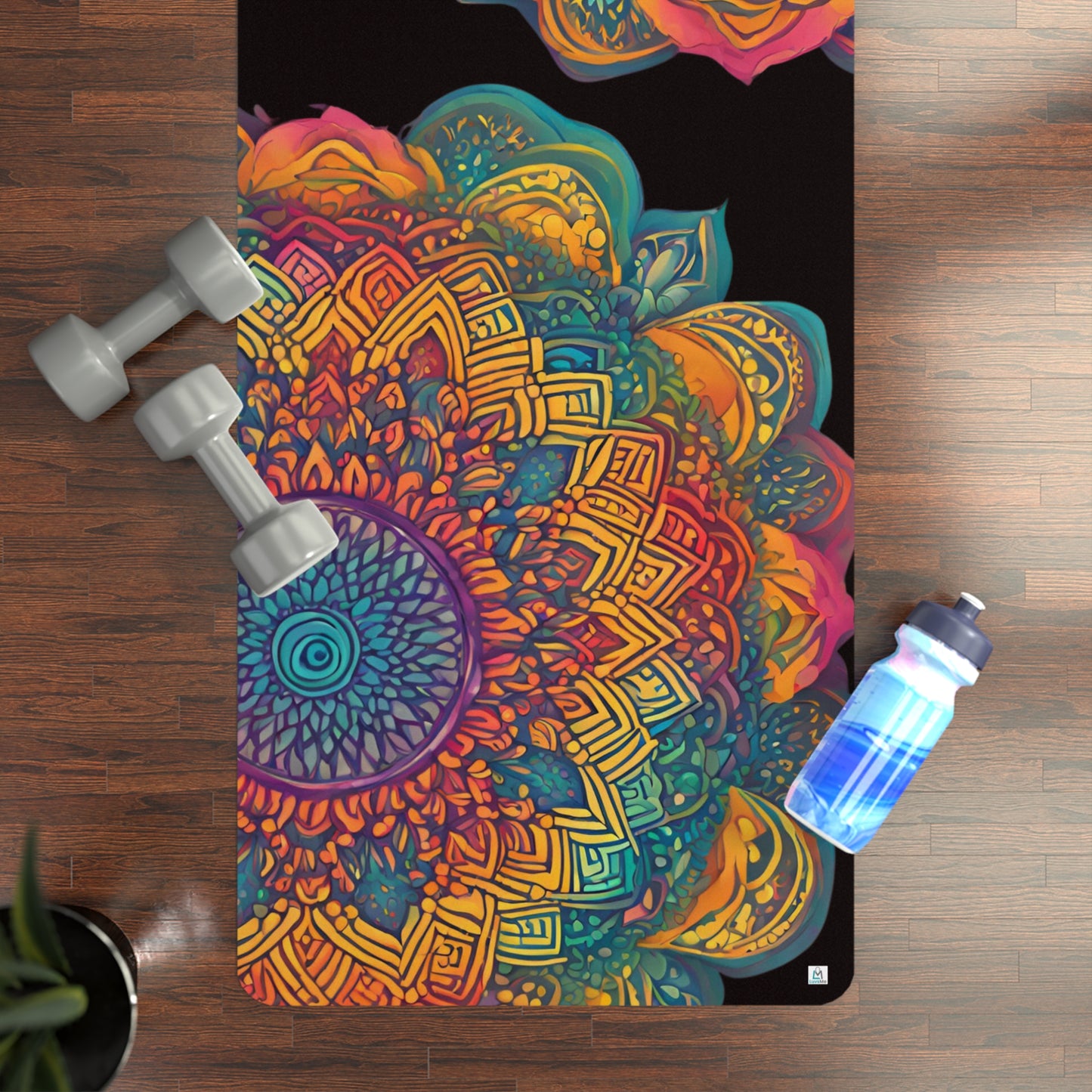 Beautiful Dual Rainbow Watercolor Mandala - Rubber Yoga Mat