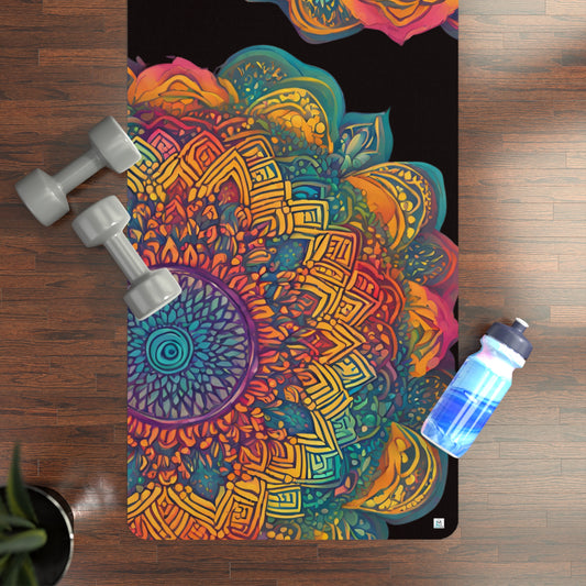 Beautiful Dual Rainbow Watercolor Mandala - Rubber Yoga Mat