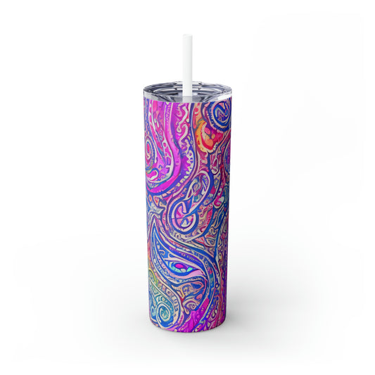 Amazing - Multicolored Watercolor Paisley 1 - Skinny Tumbler with Straw, 20oz - Stainless Steel