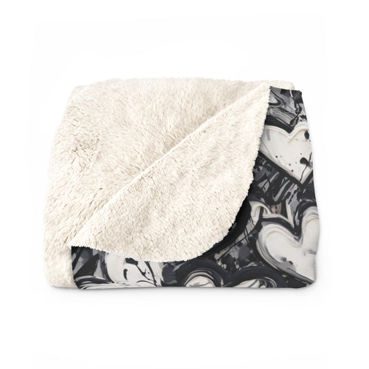 Beautiful, Cozy, Soft - Amazing - Black and White Painted Hearts 23 - Sherpa Fleece Blanket