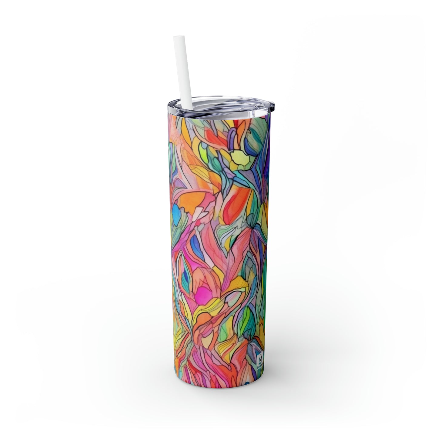Multicolor Rainbow Watercolor Abstract - Skinny Tumbler with Straw, 20oz - Stainless Steel