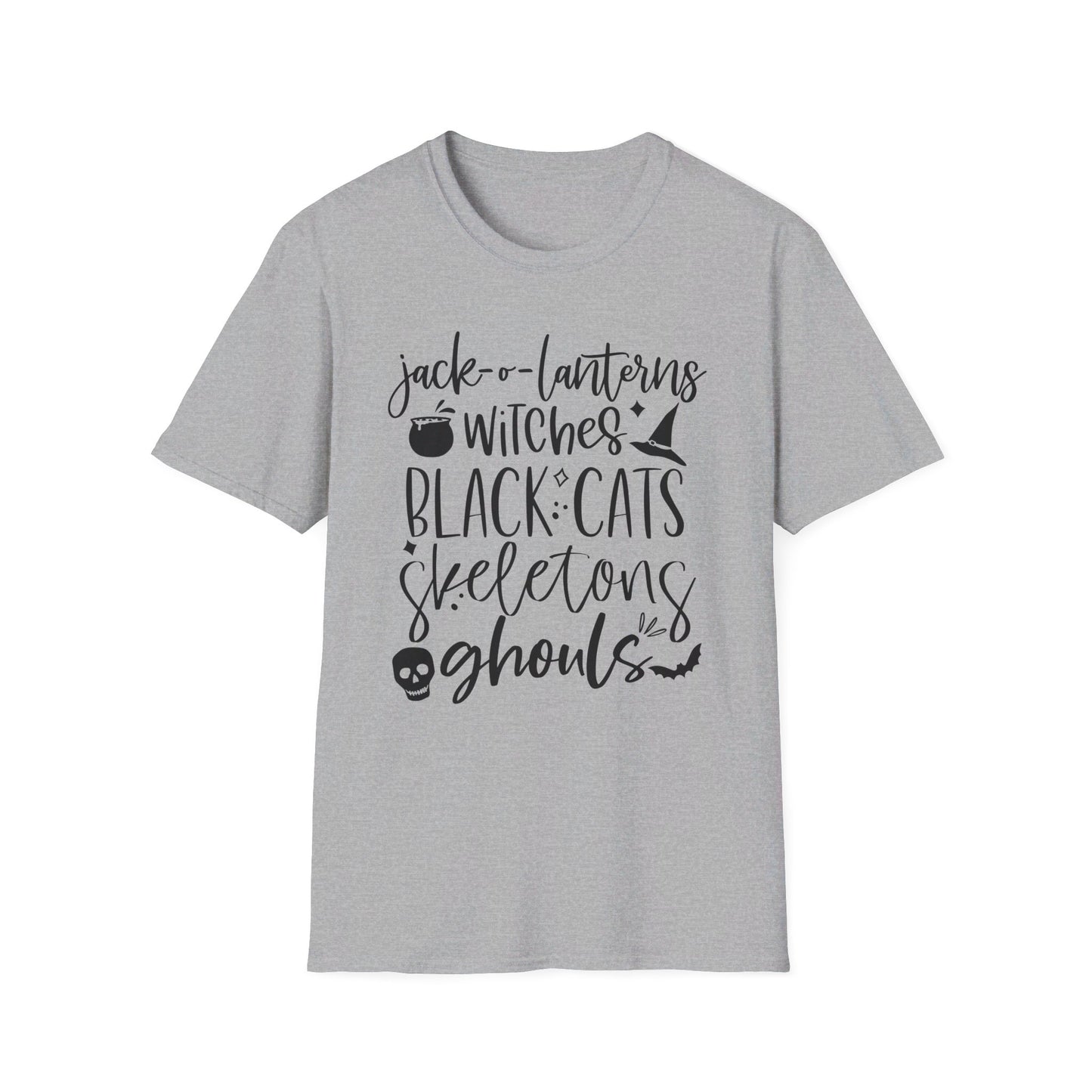 Halloween - Trick or Treat - Ghouls - Black Cat - Pumpkin - Witches - Skeletons - Unisex Softstyle T-Shirt