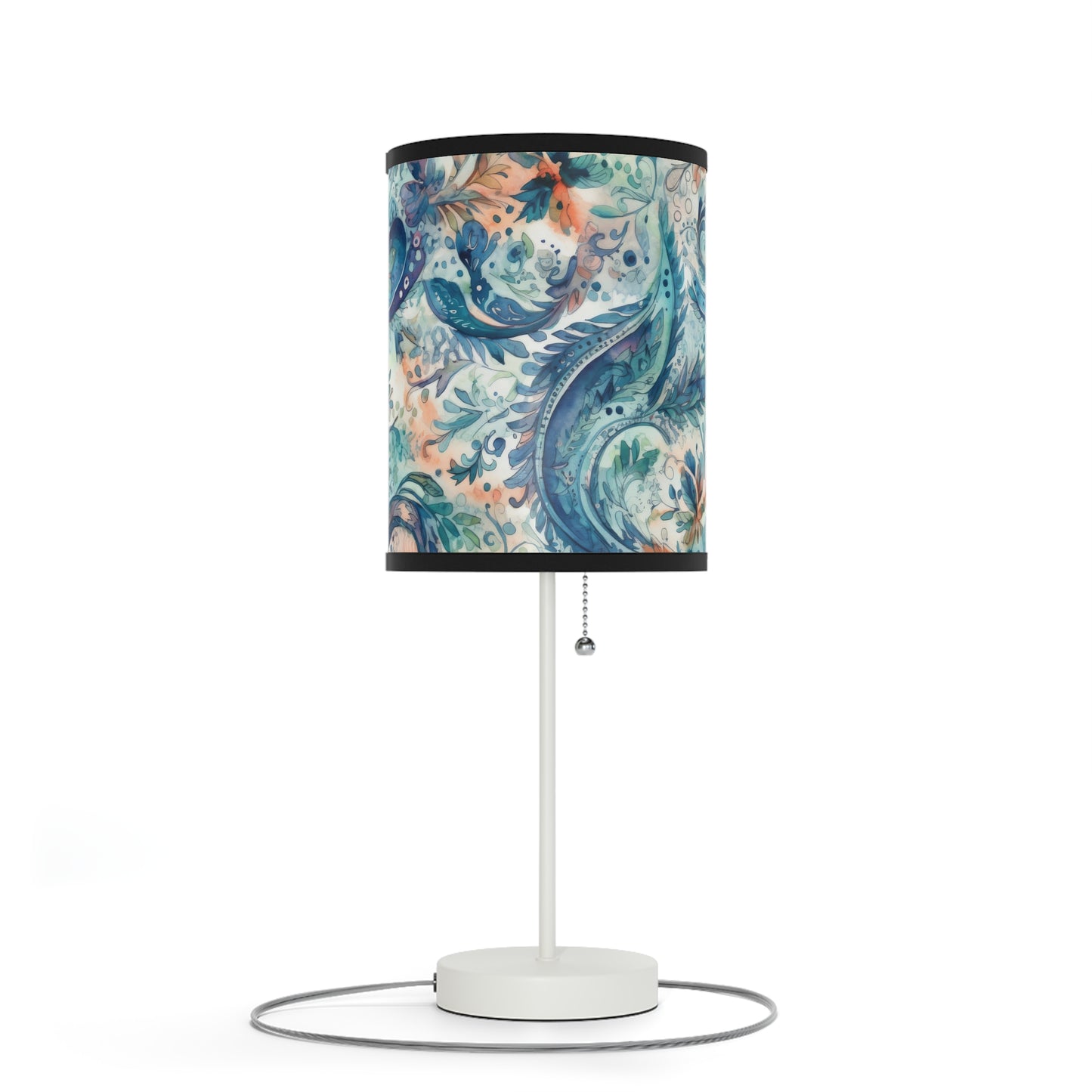 Beautiful and Unique - Watercolor Blue and Yellow Paisleys 1 - Lamp on a Stand, US|CA plug