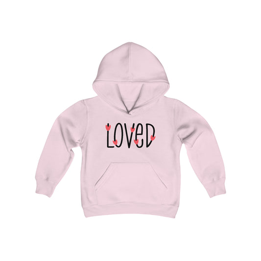 LOVED with Pink Hearts - Youth Heavy Blend Hooded Sweatshirt
