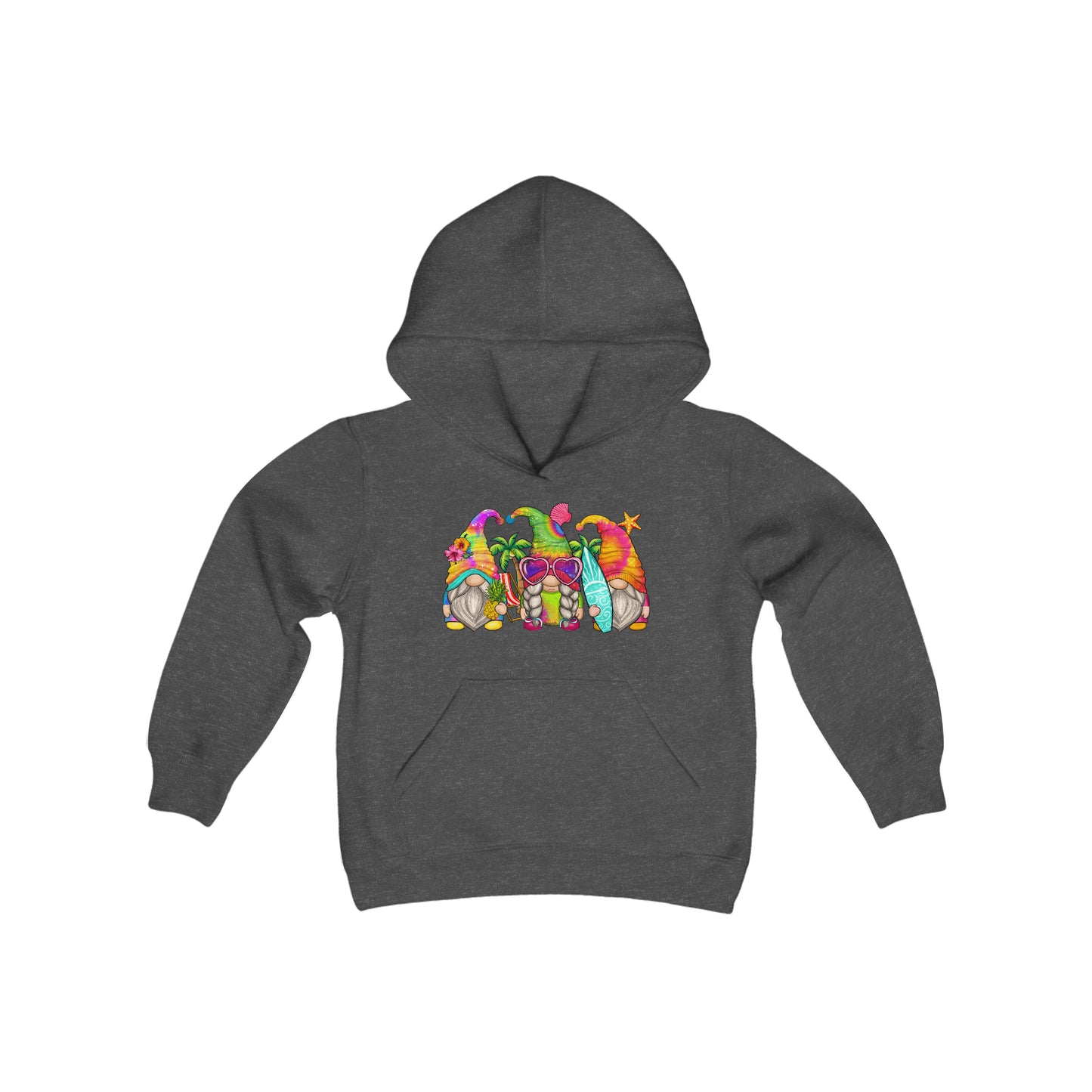Cute Summer Gnomes - Surf Board - Sunglasses, Beach Days - Youth Heavy Blend Hooded Sweatshirt