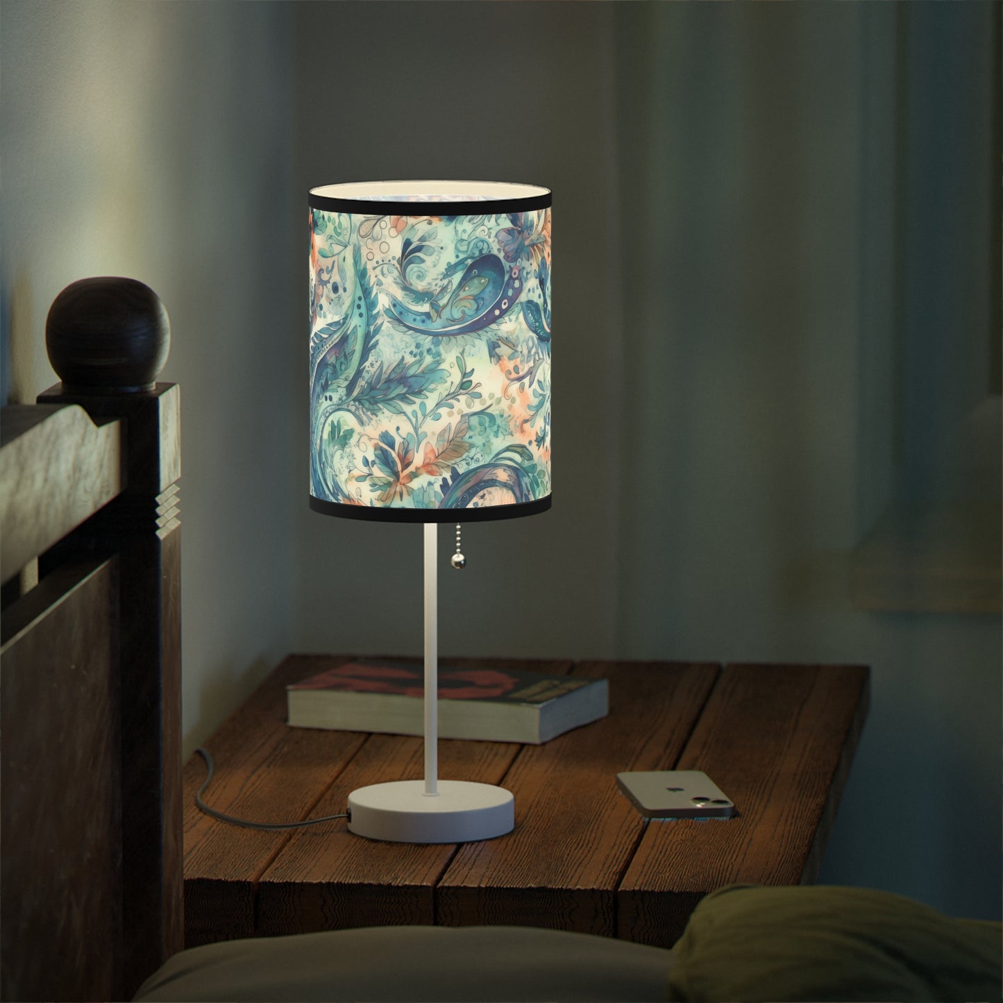 Beautiful and Unique - Watercolor Blue and Yellow Paisleys 1 - Lamp on a Stand, US|CA plug